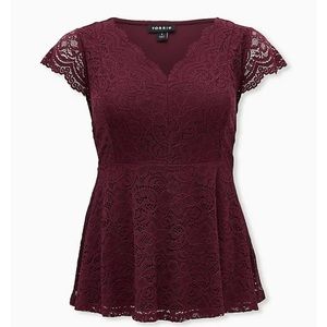 Burgundy Lace Peplum Top
